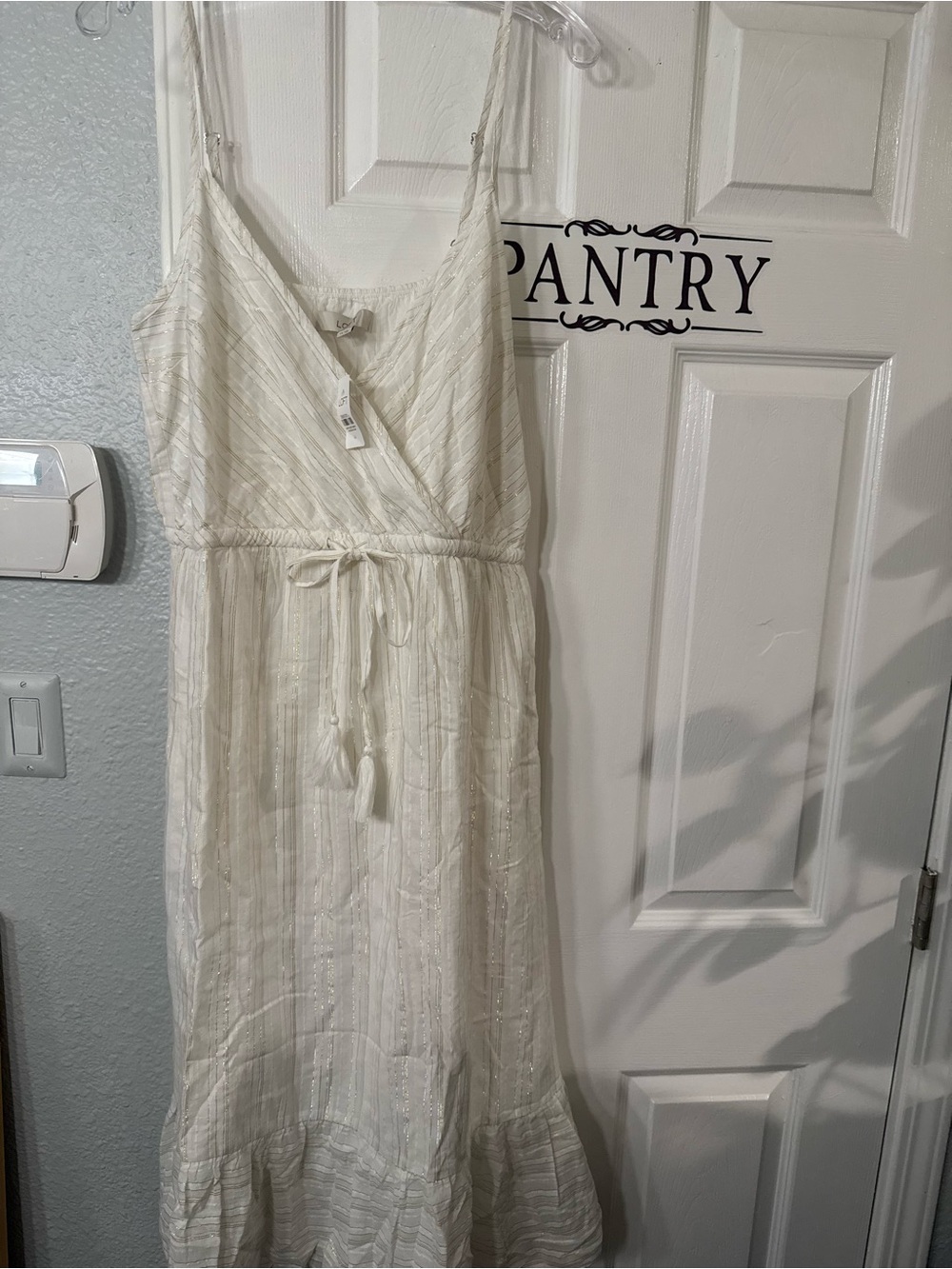 LOFT Cream Sleeveless Maxi Dress with Tie Waist